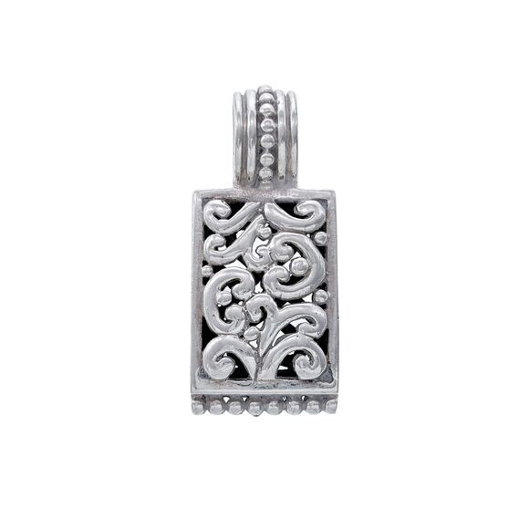 Vintage Sterling Silver 925 Rectangular Ornate Filigree Pendant - Picture 1 of 6